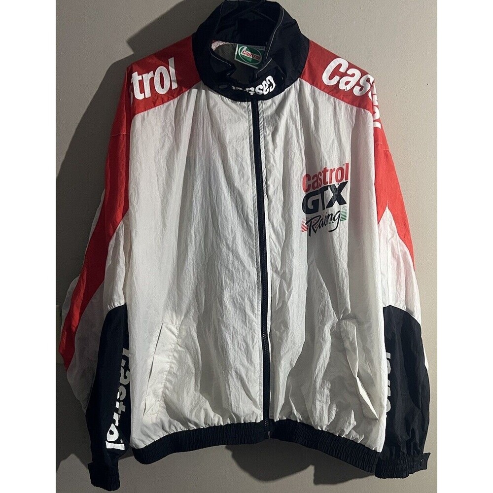 VTG Castrol GTX Drag Racing Mens XL Full Zip Light Windbreaker Pit Crew Jacket